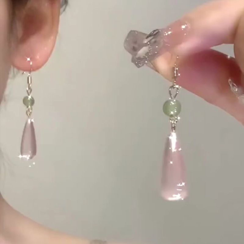 Nuovi orecchini di lusso di alta qualità con perline di vetro a goccia in stile cinese, versatili e semplici, con ganci per le orecchie, leggeri e alla moda._voghion.com