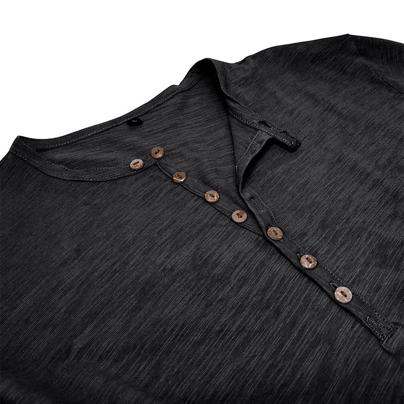 2025 Langarm Herren Top Frühling Herbst Bambus Baumwolle Einfarbig Knopf Henley Shirt Männer_voghion.com