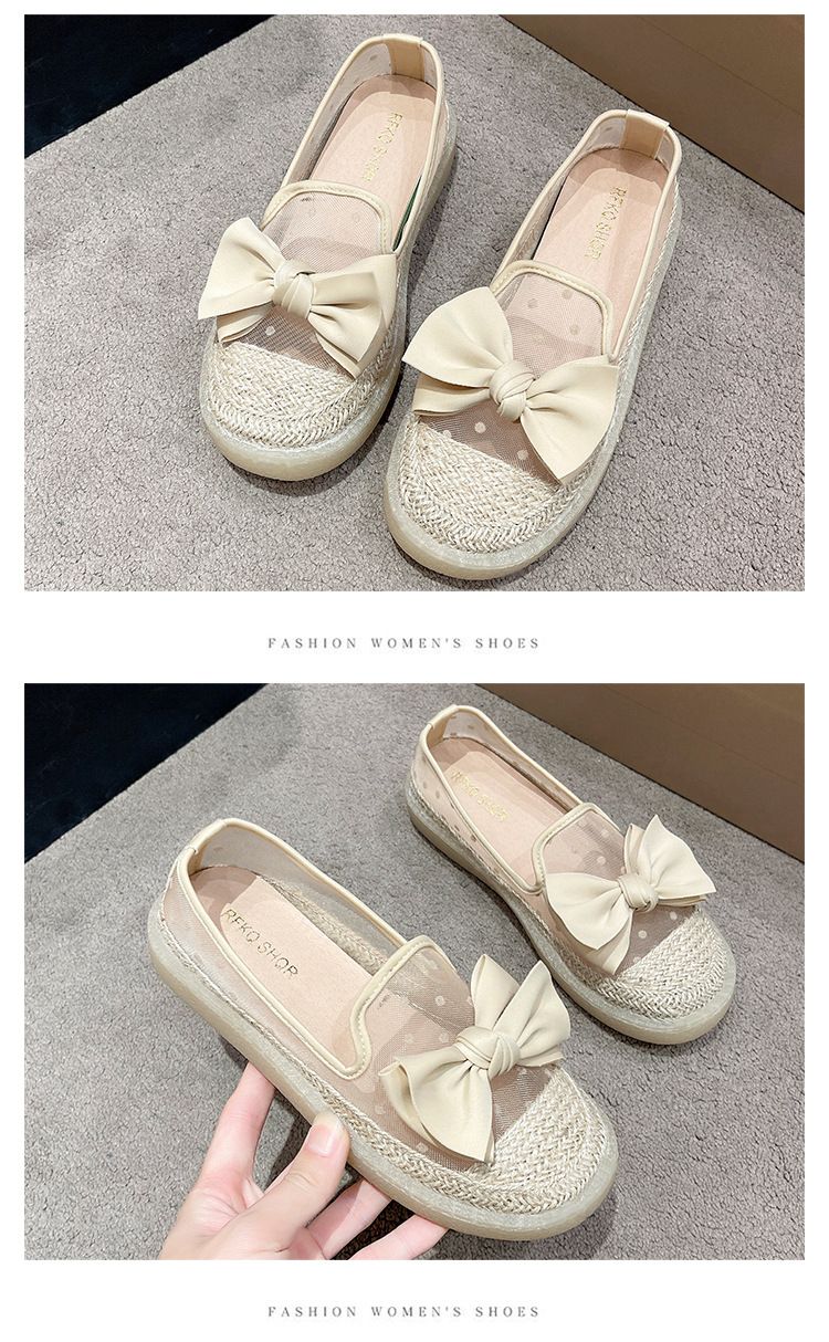 Single Shoes Women's Spring One-pedal Flat Shoes Loafer Fisherman Shoes Thick-soled Breathable Mesh Beanie Shoes_voghion.com