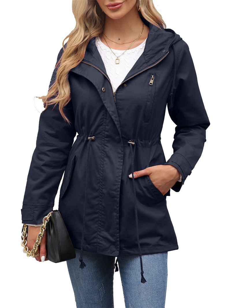 Windjacke aus Baumwolle mit Kapuze für Damen – Übergroßer Freizeitmantel mit Taschen, lange Ärmel, mittellang, reine Farbe, Übergröße (S-4XL)_voghion.com