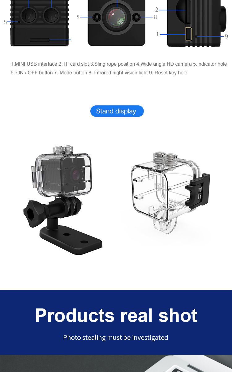 SQ12 camera high definition waterdicht en stofdicht outdoor paardrijden duiken luchtsportcamera_voghion.com