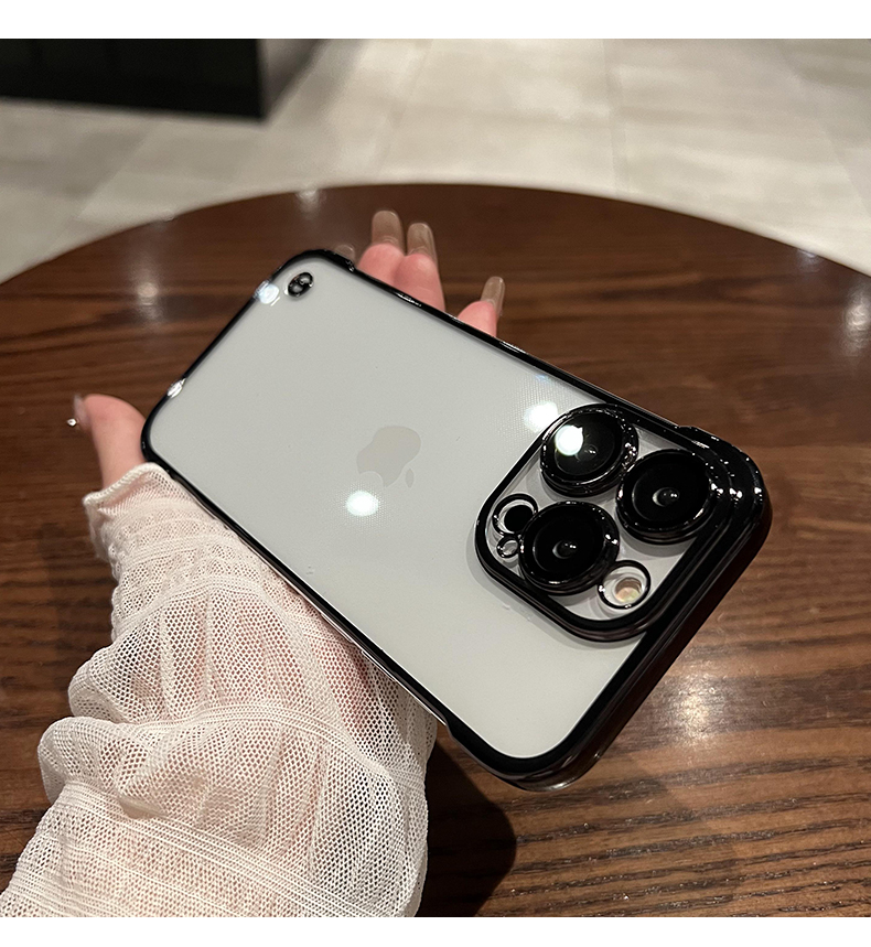 Suitable for Apple 15 frameless electroplated mobile phone case iphone14pro ultra-thin PC transparent hard shell 12 lens film_voghion.com