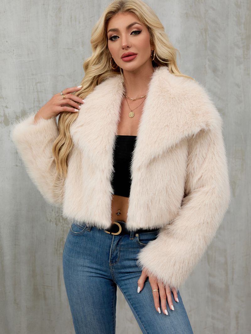 Giacca da donna con collo in pelliccia sintetica – Cappotto corto in peluche con revers alto | Lussuosa e calda (S-XXXL)_voghion.com