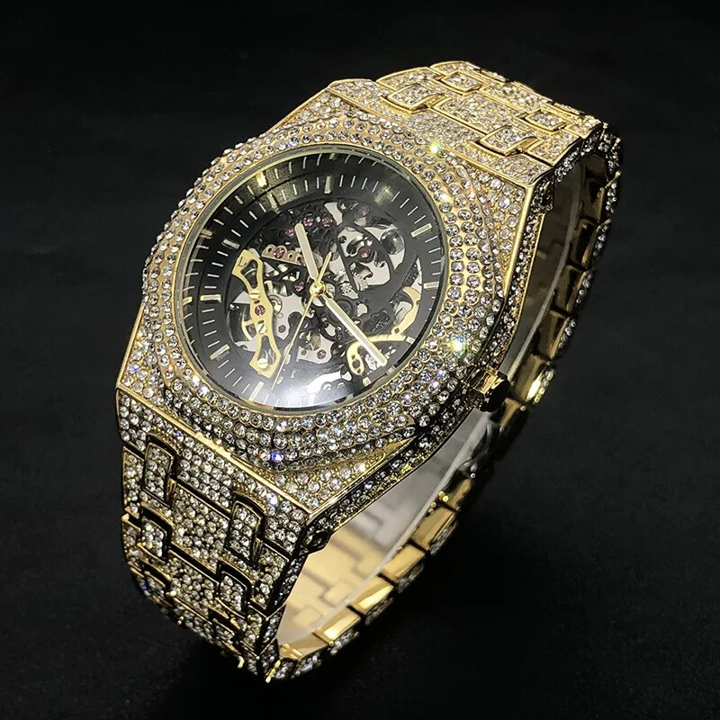 Men's watch, hip-hop style, luxurious, all diamond, silver module, Seton tourbillon, mechanical clock, fashionable_voghion.com