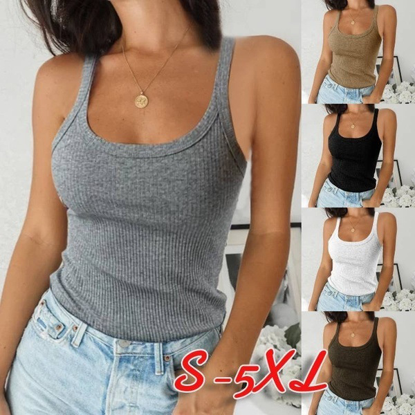 2023 Solid Color Versatile Tank Sexy Round Neck Underlay Overlay Top T-shirt Women's Wear_voghion.com