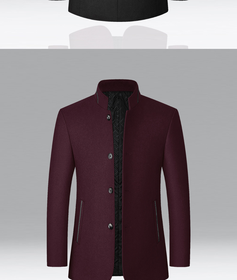 Automne et hiver nouvelle veste pour hommes d'âge moyen manteau en laine col montant manteau en laine décontracté vêtements pour hommes_voghion.com