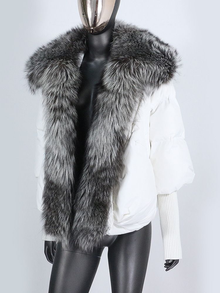 Women's Clothing Jacket Fox Fur Collar Hos High End Atmosphere Warm Loose Slim Hot Styleoded Ribbed Sleeve_voghion.com
