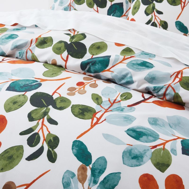 Dekbedovertrek met verse bloemen, bladeren en takken, dekbedovertrek, driedelige set van zacht polyester - gefreesde fluwelen textuur_voghion.com