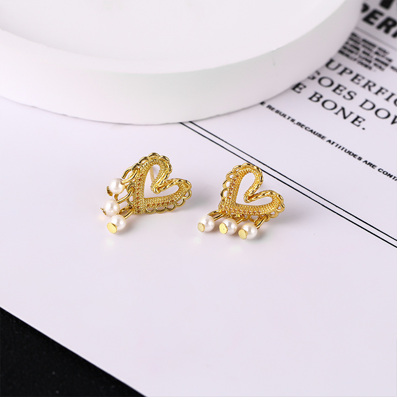 Orecchini a bottone con perle a forma di cuore asimmetrico in argento Sterling VENUS Fashion, vintage da donna, con frange a forma di cuore_voghion.com