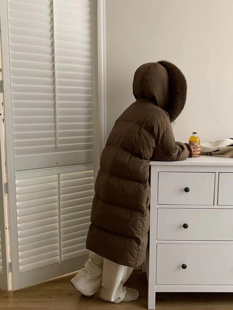 Damenmode lange Kapuzenjacke Warme Jacke_voghion.com