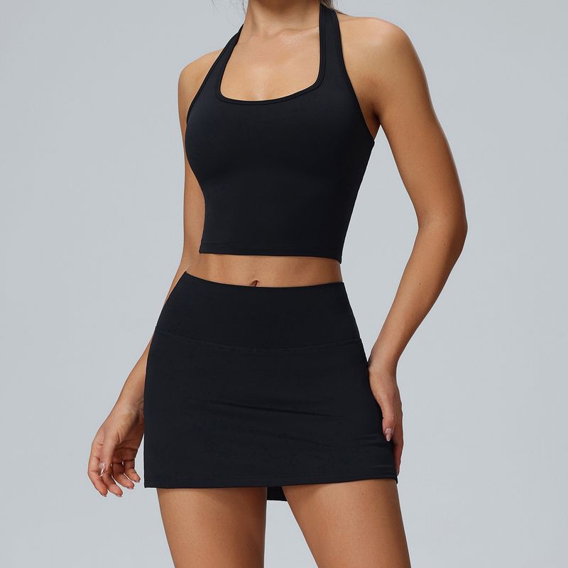 LazyZoom Neues Tennisrock-Set für Damen mit Taschen, zweiteiliges Sport-Outfit für Laufen im Freien, enger Yoga-Anzug_voghion.com
