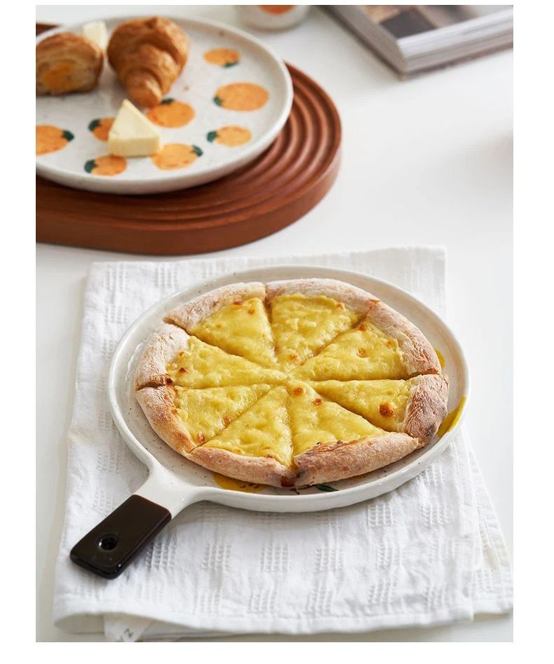 Pizza Tray Oven Special Network Red Ceramic Inch Flat Dish Dish Fruit Salad Breakfast Plate With Handle_voghion.com