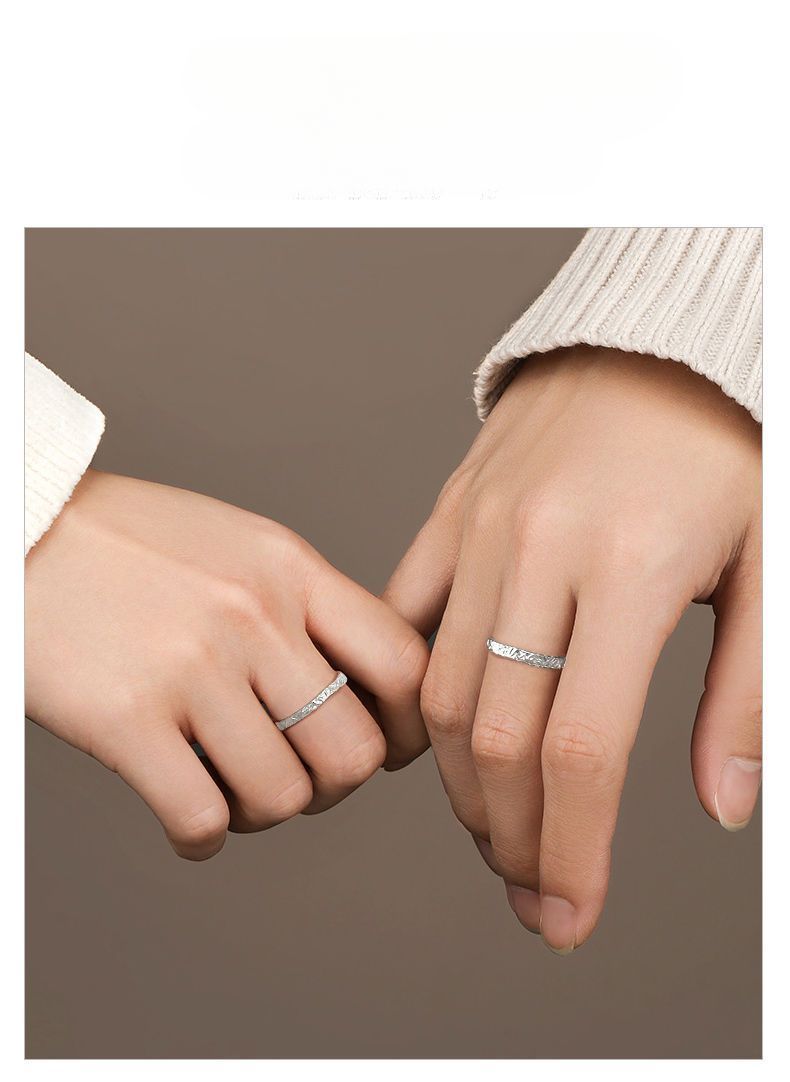 Coppia di anelli semplici in argento puro 999, con carta da zucchero, Qixi 520, regalo per fidanzato e fidanzata_voghion.com