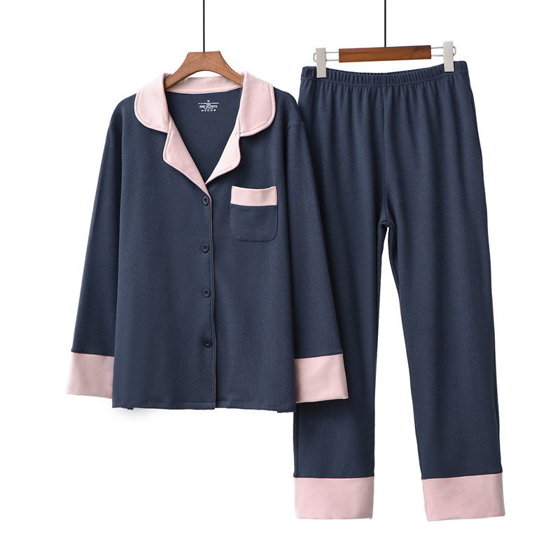 Roupas femininas Cartão térmico dupla face lixado outono e inverno pijamas femininos cor combinando lapela grosso quente elástico roupas de casa terno_voghion.com