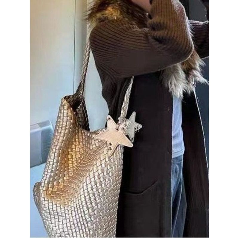 Champagne Color 2025 Super Popular Woven Tote For Women Large Capacity High-end Handbag Shoulder Bucket Bag_voghion.com