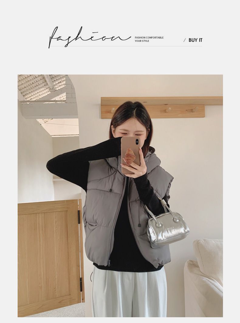 Dames Puffer Vest met Capuchon - Gewatteerde Lichtgewicht Mouwloze Jas, Oversized Casual Gilet met Ritssluiting voor Herfst/Winter (Kaki/Grijs)_voghion.com