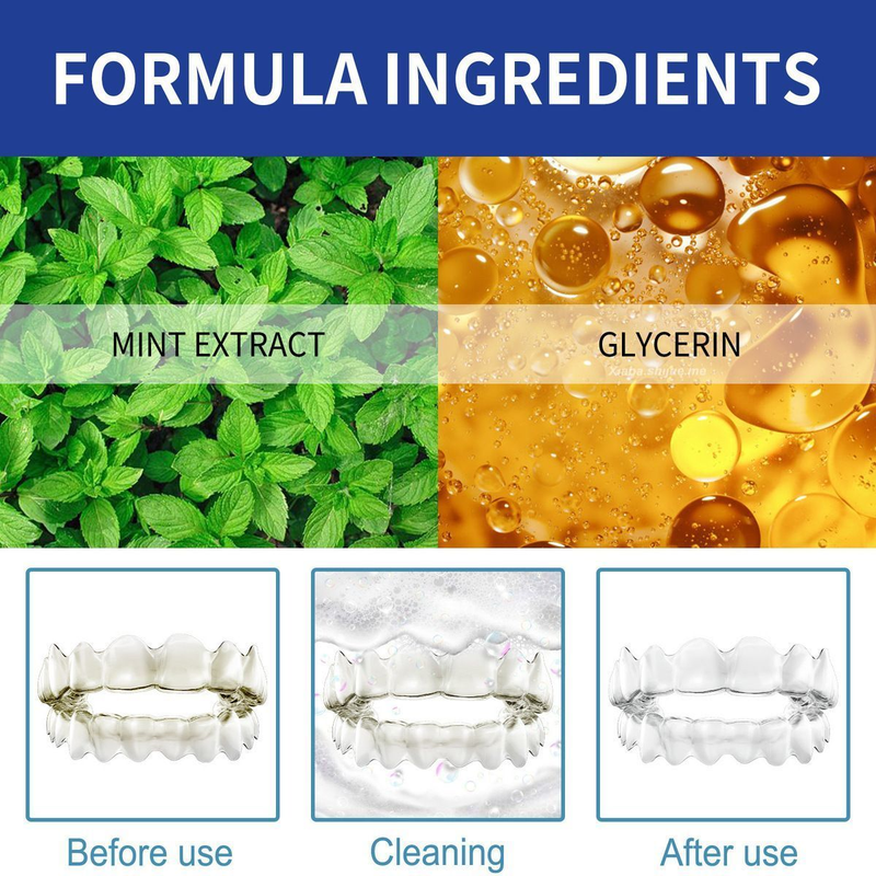 Denture cleaner for oral hygiene care, refreshing breath, removing tartar stains, and whitening dentures 2024_voghion.com