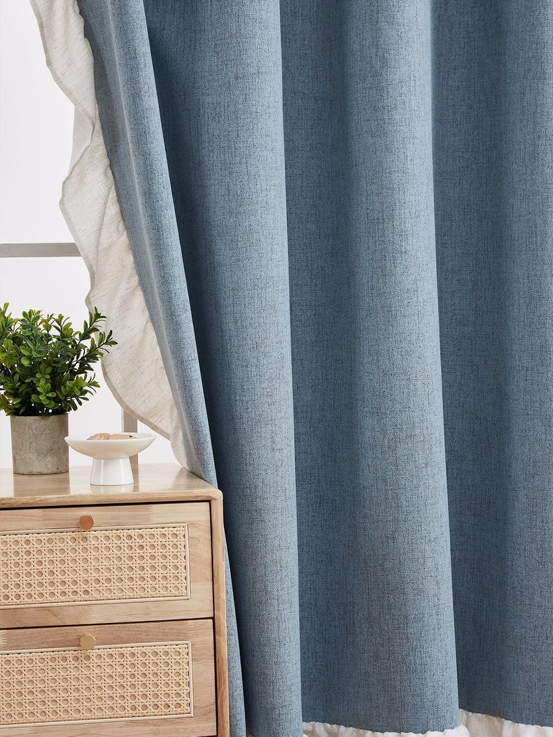 Haze Blue Lotus Leaf Edge Living Room Perforated Door Curtain Partition Curtain Kitchen Block New Curtain Rod Complete Set Of Blackout Bedroom_voghion.com