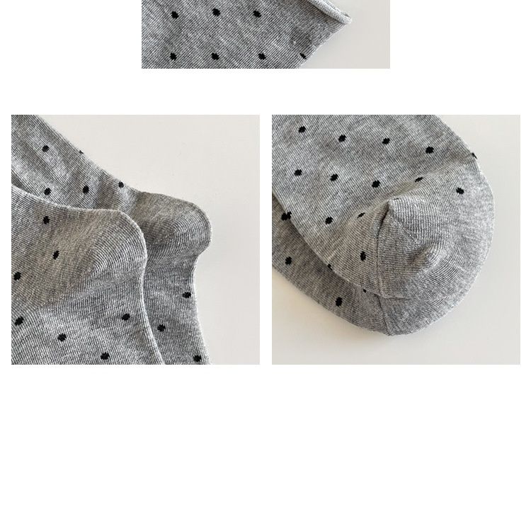 Chaussettes mi-tubes respirantes en pur coton à pois à bords roulés et crème tendance pour l'automne et l'hiver_voghion.com