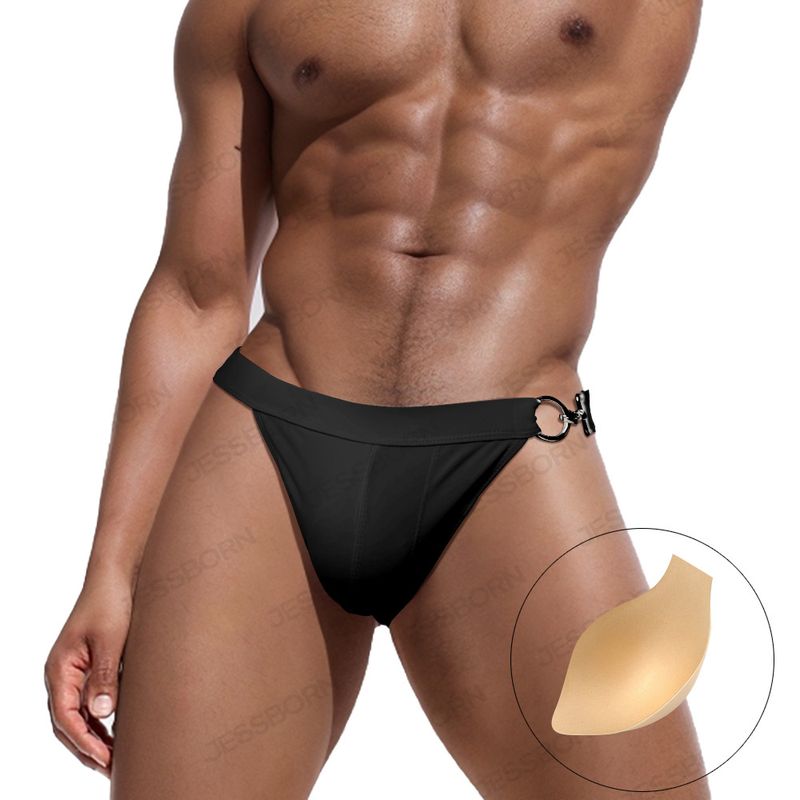 JESSBORN- Pantaloni da Nuoto a Forma di T con Forcella Alta e Bottone in Metallo Singolo da Uomo_voghion.com