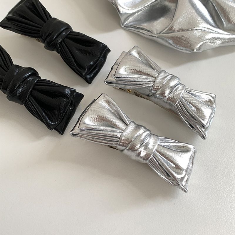 Dolce fiocco fresco piccola forcina per capelli donna argento pelle posteriore testa clip copricapo nicchia frangia laterale clip accessori per capelli_voghion.com