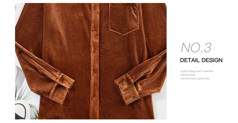 Autunno Nuovo Colore Solido Donna Pendolarismo Versatile Velluto Colletto Camicia Donna_voghion.com