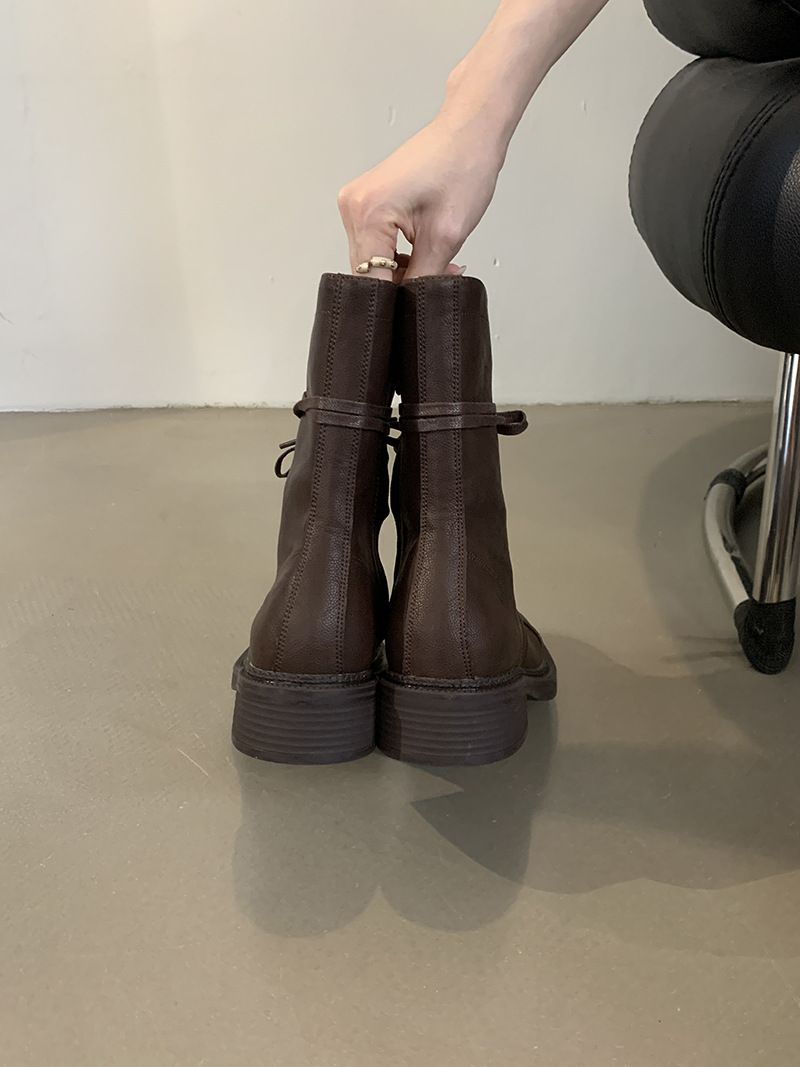 Women's Classic Riding Boots With Side Zipper & Lace-Up Detail - Genuine Leather Upper & Comfortable Rubber Sole - Versatile Low-Cut_voghion.com