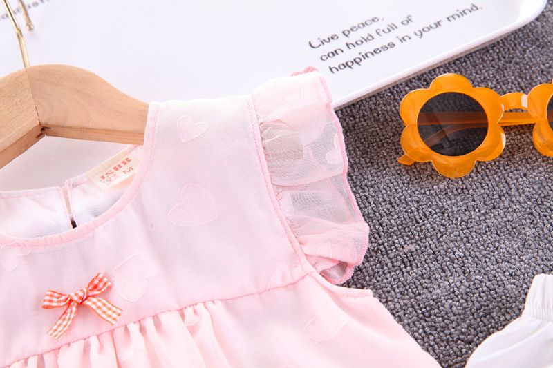 Mädchen-Outfit, stilvoll, Sommer kurzärmliges Mesh-Herz-Zweiteiler-Kinderkleidung, Baby-Mädchen-Set, modisch_voghion.com