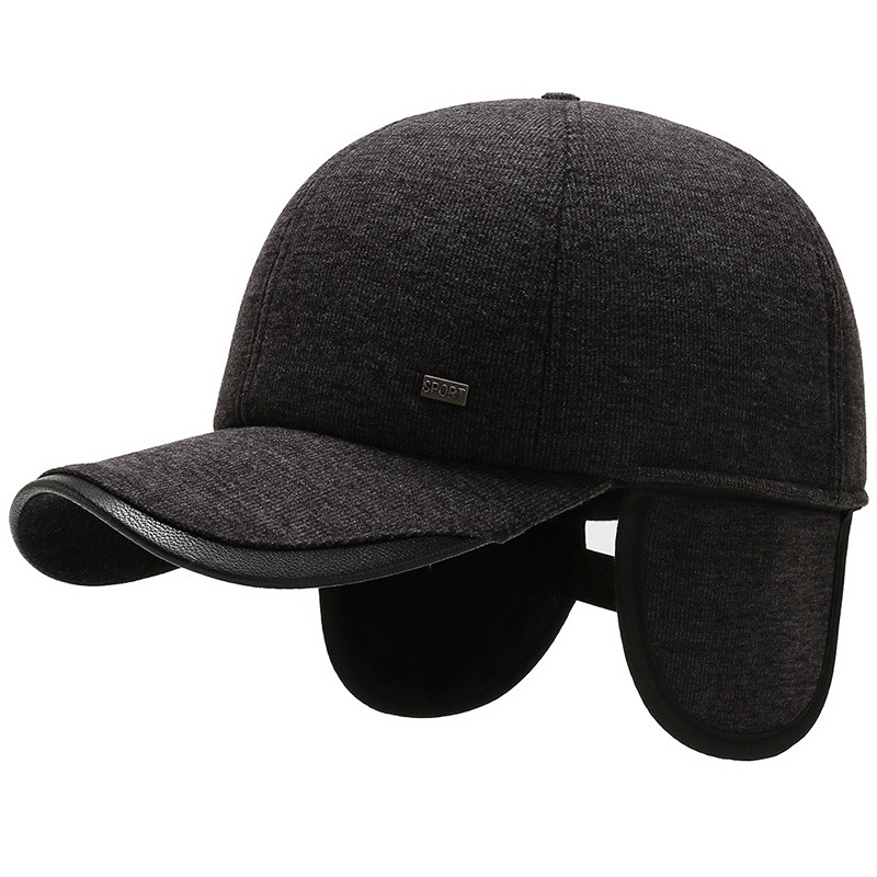 men's middle-aged and elderly hats warm plus velvet thickened baseball cap windproof and cold-proof cap ear protection cotton cap_voghion.com