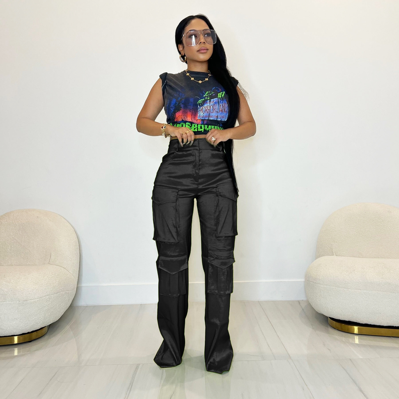 Tuta multitasche da donna casual alla moda in tinta unita_voghion.com