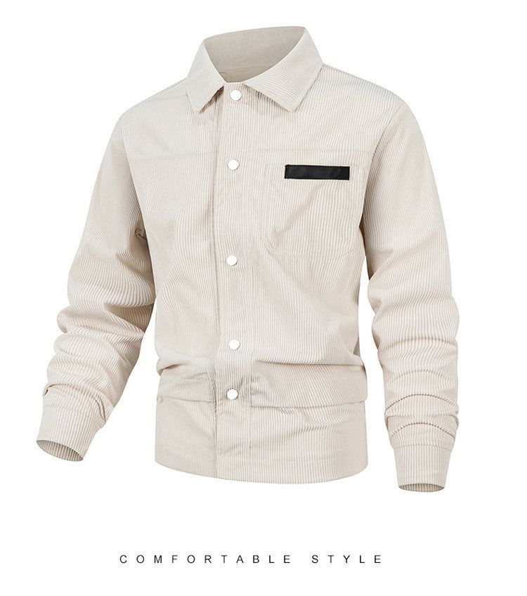 Men’s British-Style Corduroy Jacket – Stand Collar, Polyester Blend, Single-Breasted Casual Coat With Button Accents (Grey/Black/Khaki, XS-XXL)_voghion.com