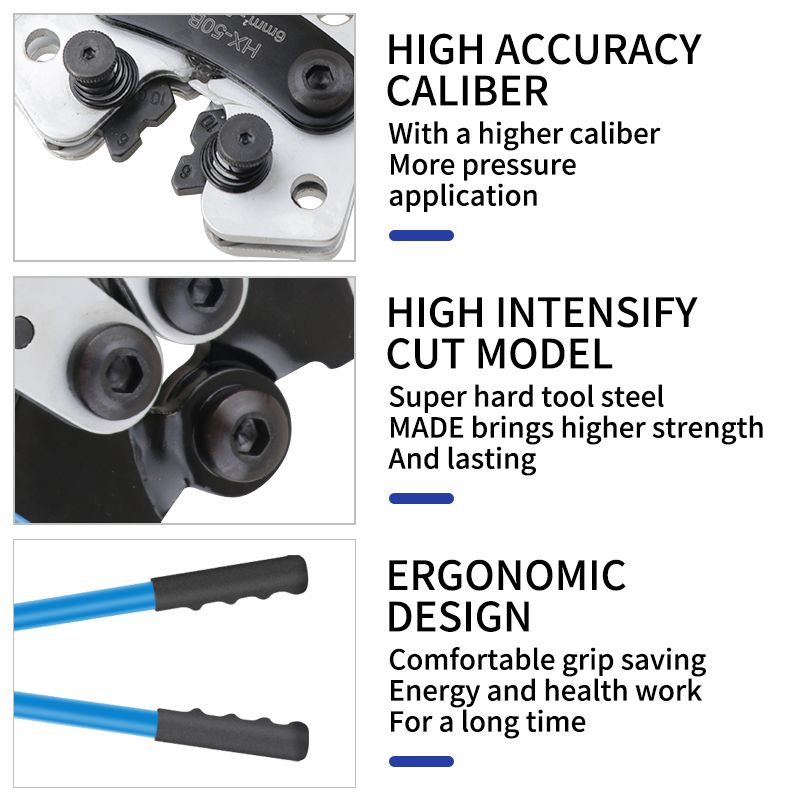 Portable Cable Manual Tool HX-50B Crimping 6-50mm²/ AWG 10-0 Ferrule Terminal Crimper Hexagonal Wiring Pliers_voghion.com