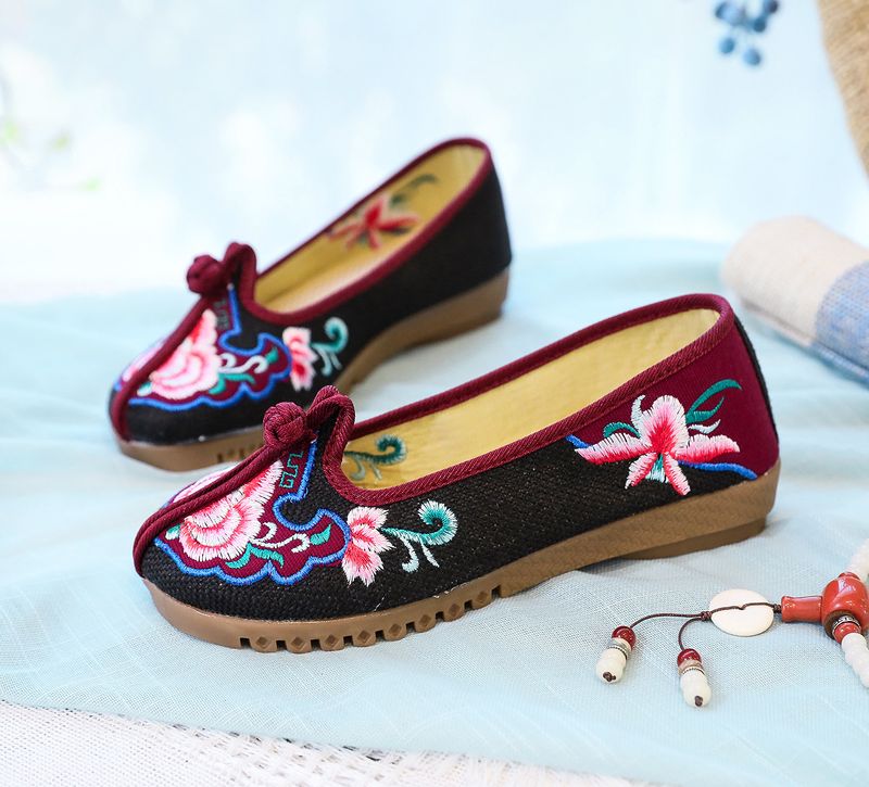 Flache Kuhsehnen-Weichsohlen, bestickte Stoff-Mama-Schuhe, dicke Füße, Damen-Einzelschuhe_voghion.com