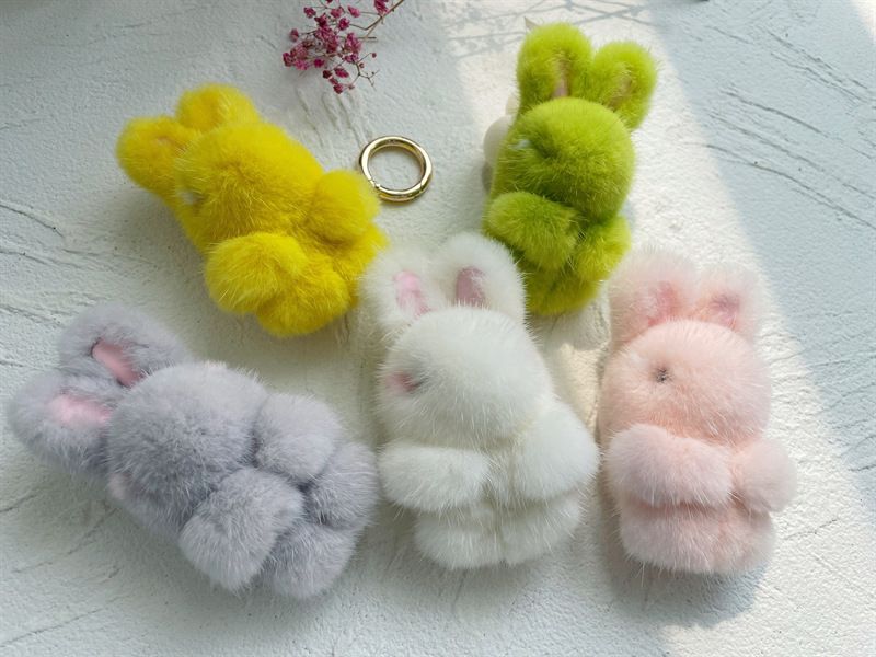 Neu Nerz Pelz Kaninchen Tote Kaninchen Anhänger Lange Ohr Jade Kaninchen Keychain Zubehör Anhänger Ewige Blume Zubehör Tasche Hängen_voghion.com