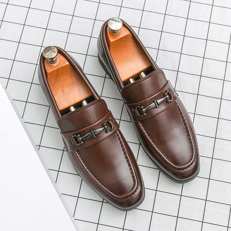 European Style British Lazy Slip-On Loafers Horsebit Men's Driving Formal Cross-Border Business Leather Shoes_voghion.com