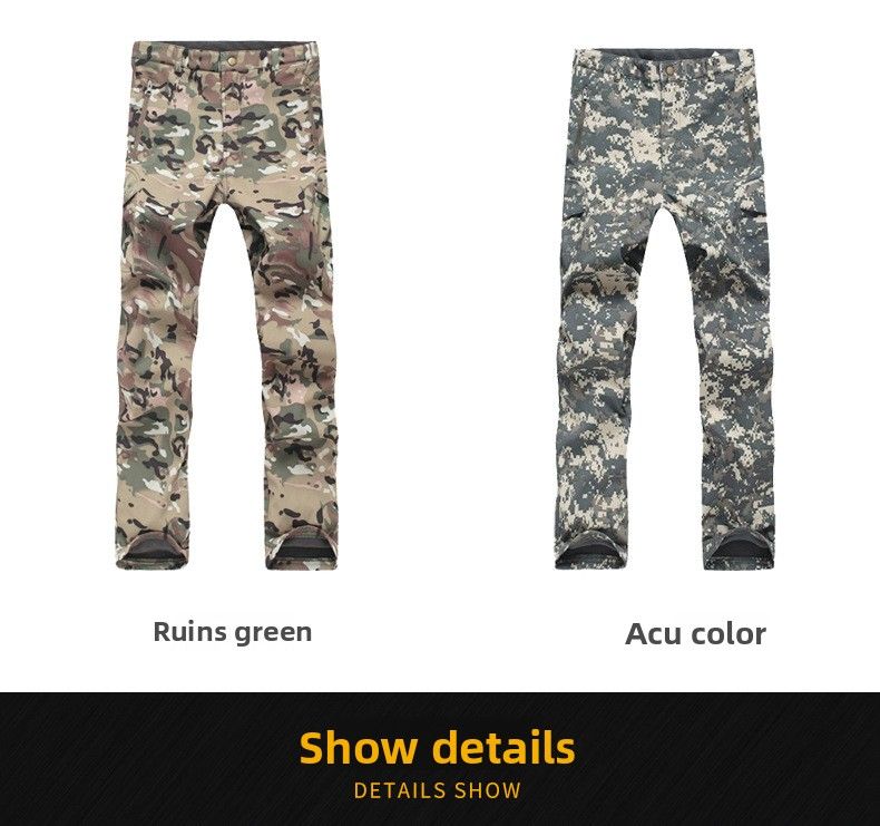 Bird Cold-Proof Soft Shell Jacket Men Hiking Waterproof Windproof Thickened Outdoor Warm Fleece Pants_voghion.com