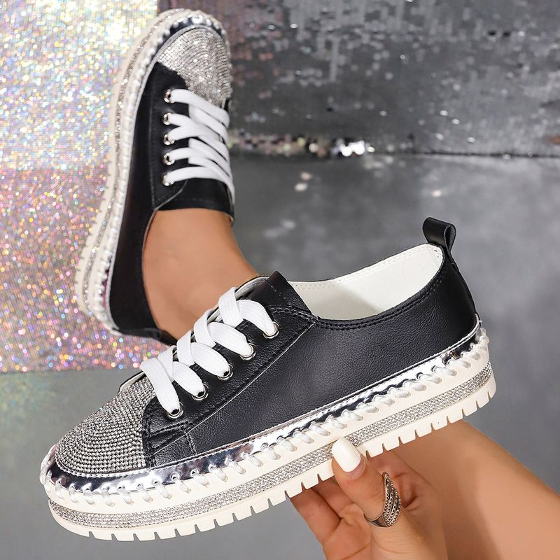 Scarpe piccole bianche con strass autunno nuovo tondo testa spessa fondo muffin mocassini scarpe lacci delle scarpe_voghion.com