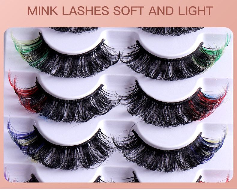False Eyelashes Popular Colored False Eyelashes 7 Pairs Thick Curled Simulation D Curve Double Eyelid Eyelashes Spot_voghion.com