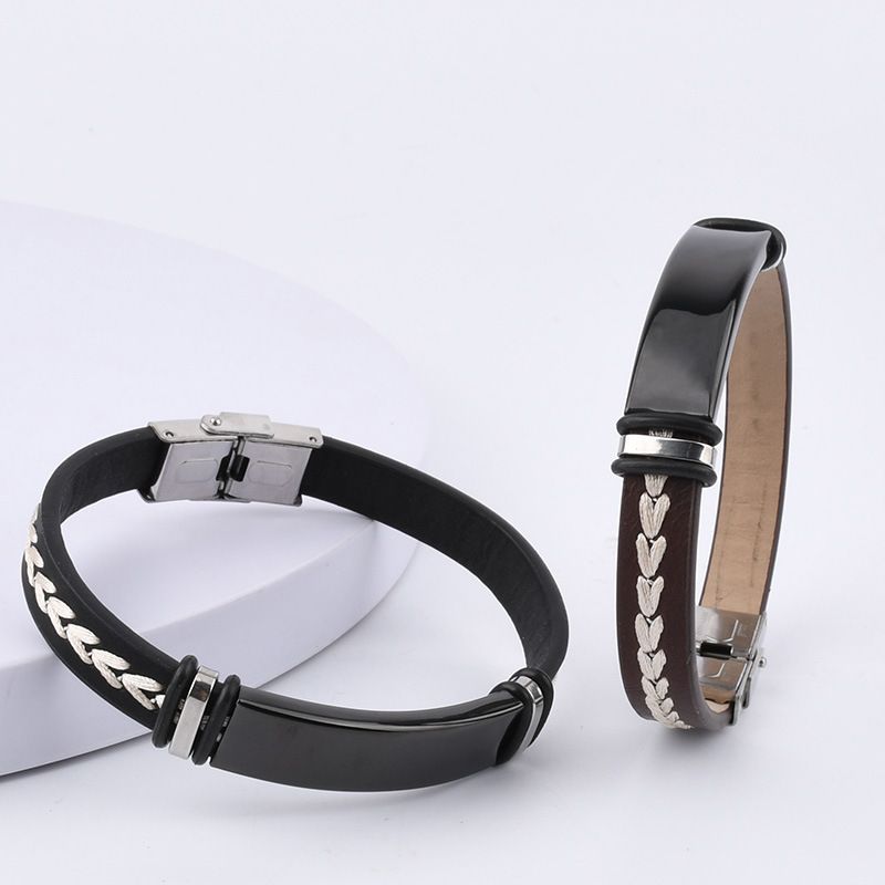 Bracciale unisex in acciaio inossidabile con incisione personalizzata in titanio, in corda intrecciata in pelle da uomo_voghion.com