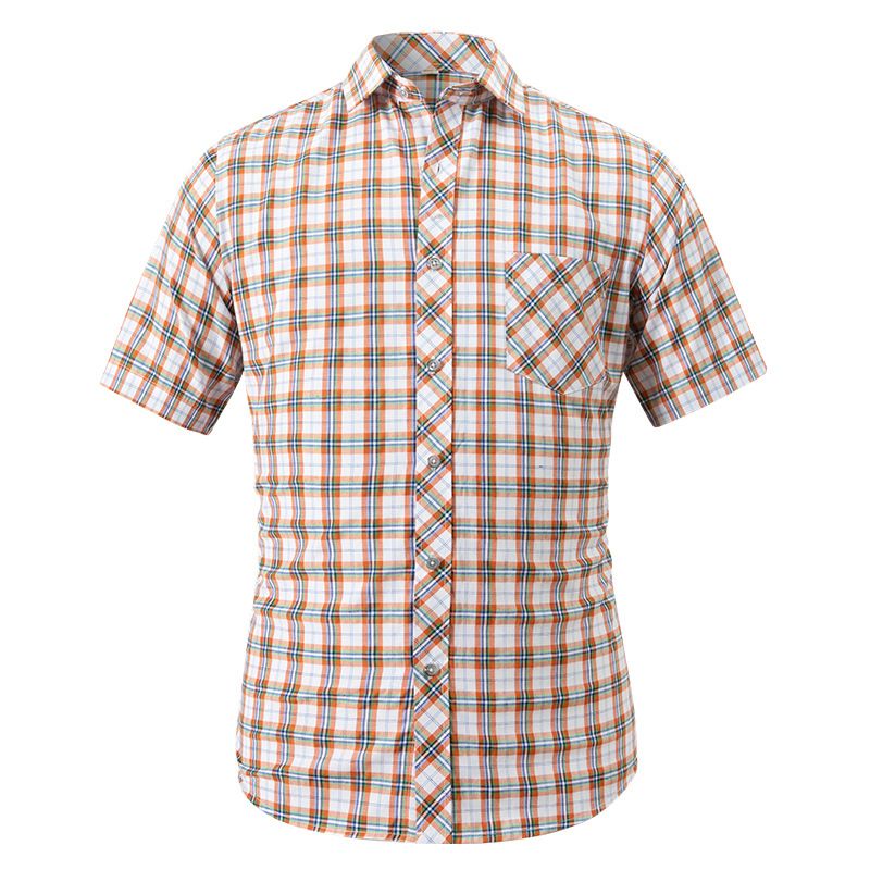 Men's Checkered Short Sleeve Shirt Summer Casual Lightweight Breathable Button-Up Shirt For Youth Slim Fit_voghion.com