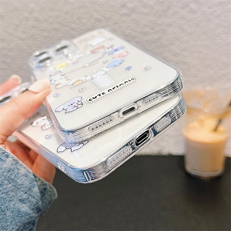 Cute Cartoon Animal Dog Cat Clear Phone Case For IPhone 11 12 13 14 15 16 Pro Max Plus Wireless Charging Magnetic Cover_voghion.com