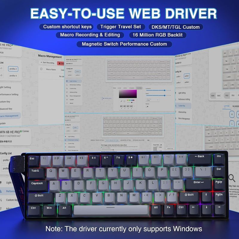 AULA WIN68 HE Mekanik Oyun Klavyesi %60, Hall Etkili Manyetik Anahtar, Hızlı Tetikleme Modu Ayarlanabilir Hareket, 8000 Hz Sorgulama Oranı, RGB Arka Aydınlatmalı Wi_voghion.com