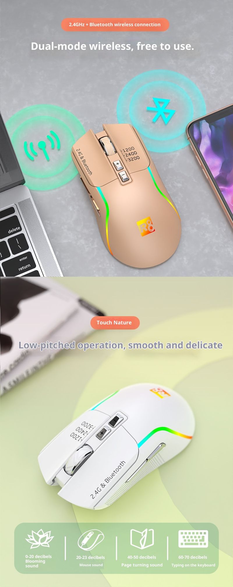 Digitex Digitex R8 Brand Wireless Bluetooth Dual Mode Mechanical Office Gaming Universal Colorful Luminous Mouse Cross-Border Wholesale_voghion.com