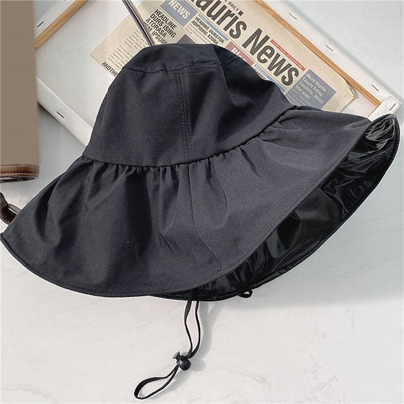 Heißer Verkauf Für Frauen Sommer Schwarz Kleber Bogen Weibliche Panama Hohl Stroh Hut UV Schutz Große Krempe Gesicht Sonnencreme Sonne Eimer_voghion.com
