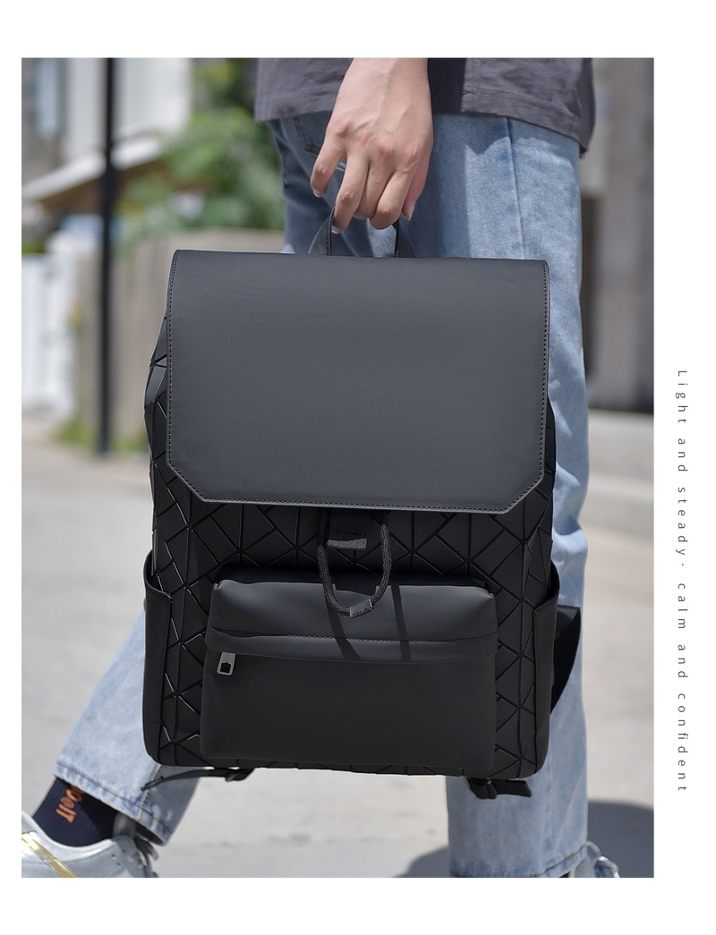 Trendy Casual Geometric Diamond Grid Men's Backpack, Fashionable And Versatile Instagram Large Capacity High-end_voghion.com