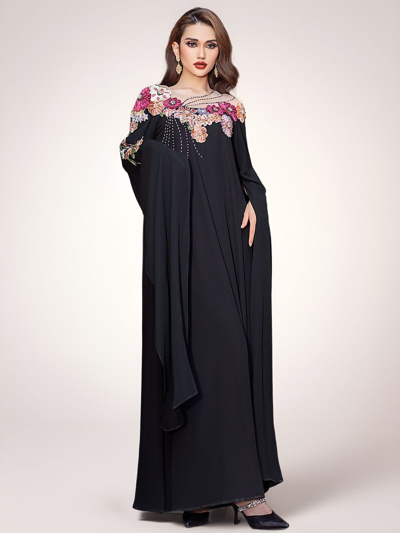 Damenbekleidung Robe Leichte Luxusapplikation Besticktes Perlenkleid Abaya Damenbekleidung aus dem Nahen Osten_voghion.com