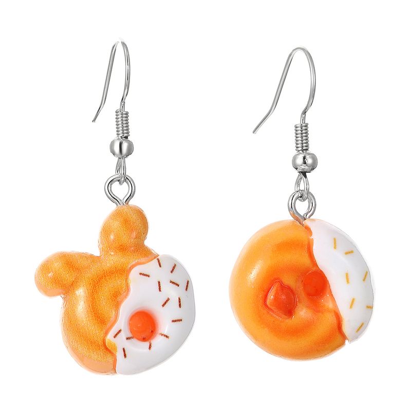 1 Set 1 Pair Cute Saturday Donuts Poached Egg Stoving Varnish Plastic Resin Drop Earrings_voghion.com