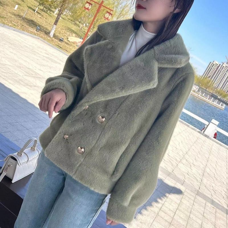 Women's Clothing Luxury Faux Mink Fur Coat - Women's Winter Short Jacket With Notched Collar, Plush Fleece Lining, Elegant & Warm Outerwear_voghion.com