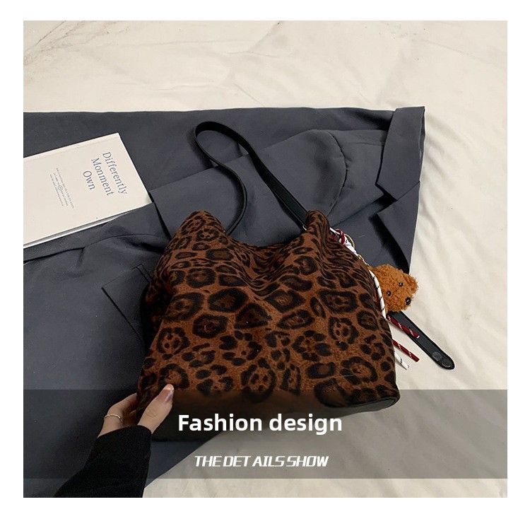 Leopard Print Tote Bag, Armpit Bag, Large Capacity Fashion Shoulder Bag, Handbag, Oblique Span Bag._voghion.com