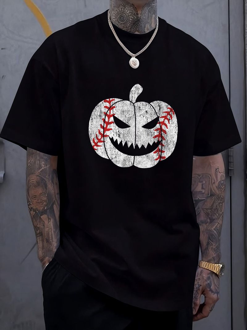 Maglietta da donna con stampa di zucca spaventosa, stile vintage, per Halloween, grafica, casual, comoda, elegante, estiva, traspirante, morbida, stile streetwear, unisex, alla moda, per donna, stampa casual, girocollo, manica corta, elasticizzata_voghion.com